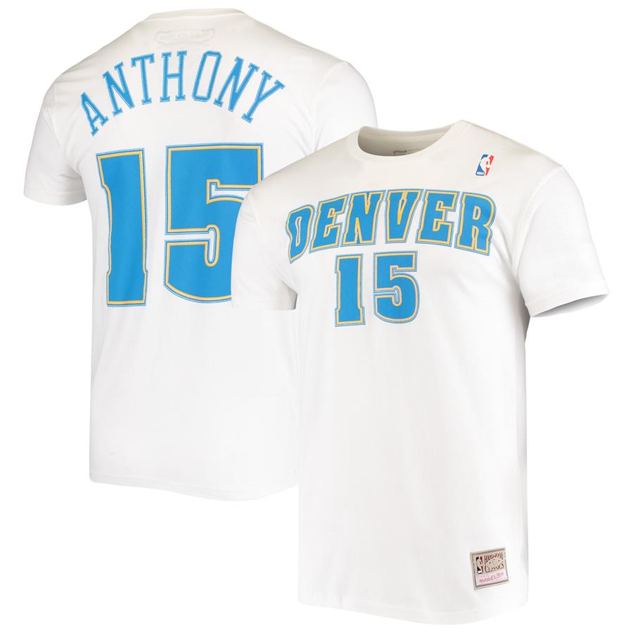 Carmelo Anthony Denver Nuggets Mitchell & Ness Hardwood Classics Stitch Name & Number T-Shirt - White