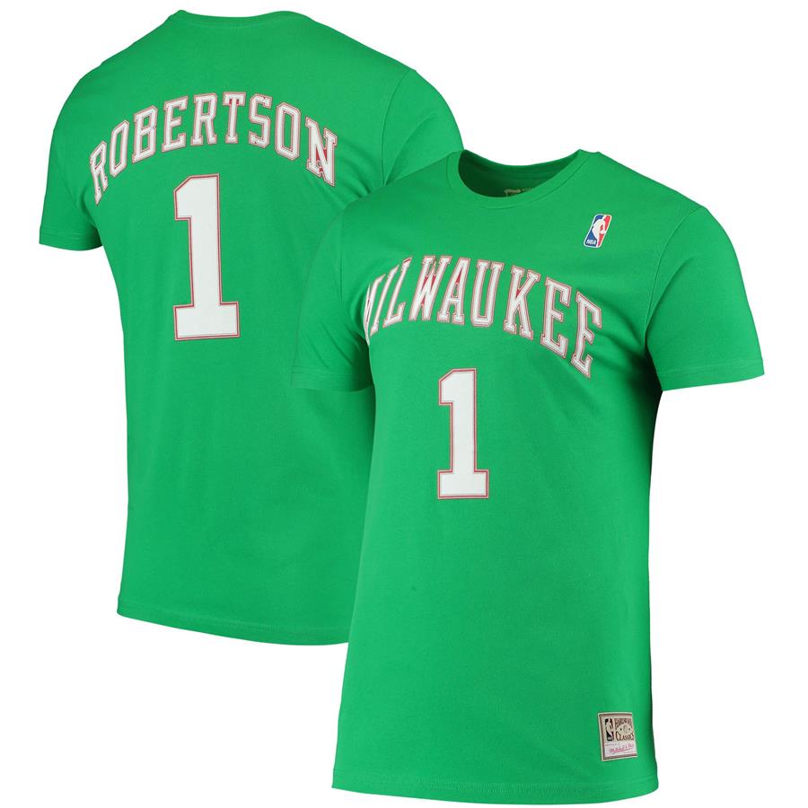 Oscar Robertson Milwaukee Bucks Mitchell & Ness Hardwood Classics Stitch Name & Number T-Shirt - Green