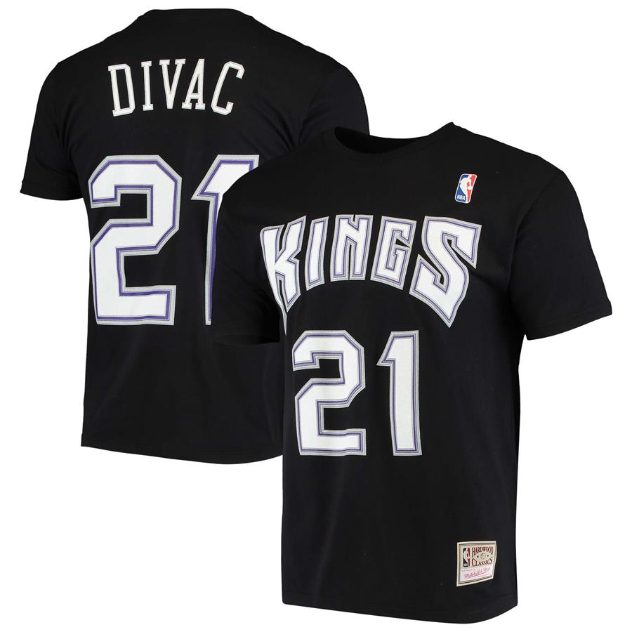 Vlade Divac Sacramento Kings Mitchell & Ness Hardwood Classics Stitch Name & Number T-Shirt - Black