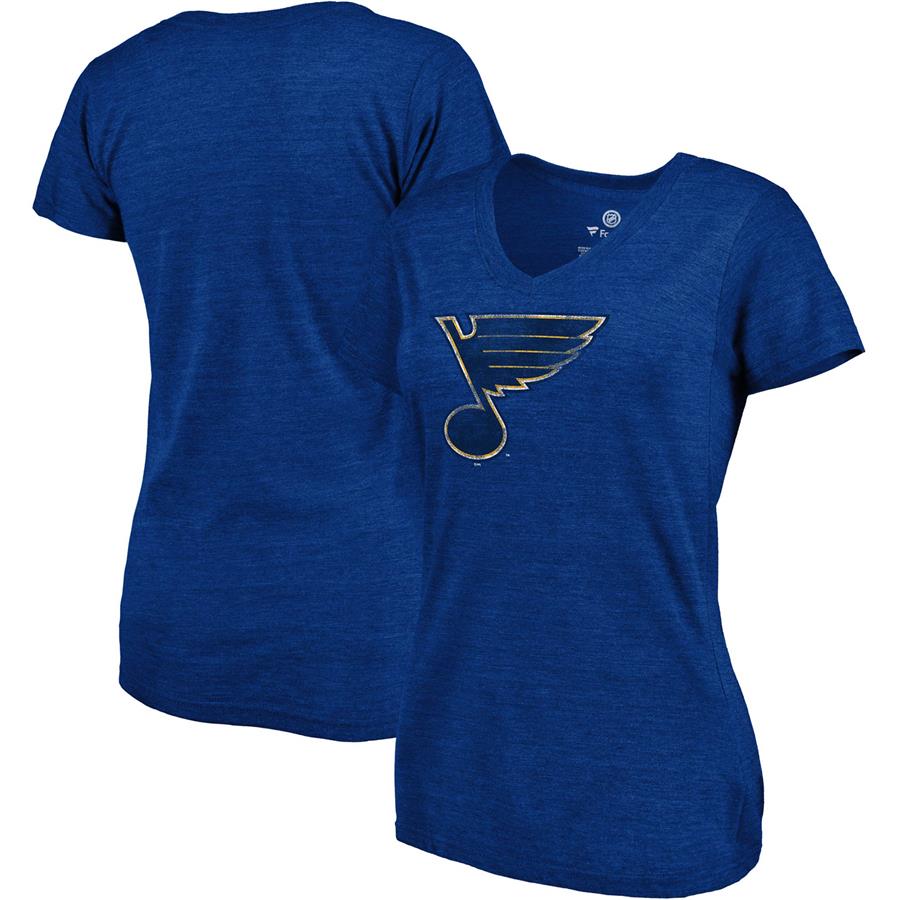 St. Louis Blues Fanatics Branded Women's Distressed Team Tri-Blend V-Neck T-Shirt - Heathered Blue