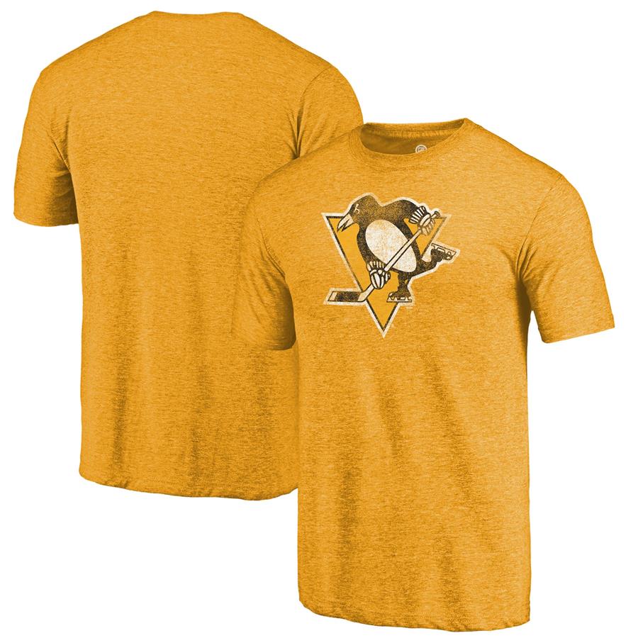 Pittsburgh Penguins Fanatics Branded Primary Logo Tri-Blend T-Shirt - Heathered Gold