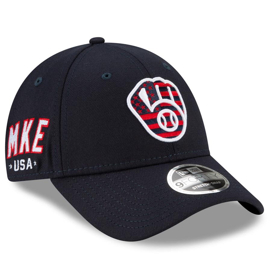 Milwaukee Brewers New Era 4th of July 9FORTY Snapback Adjustable Hat - Navy