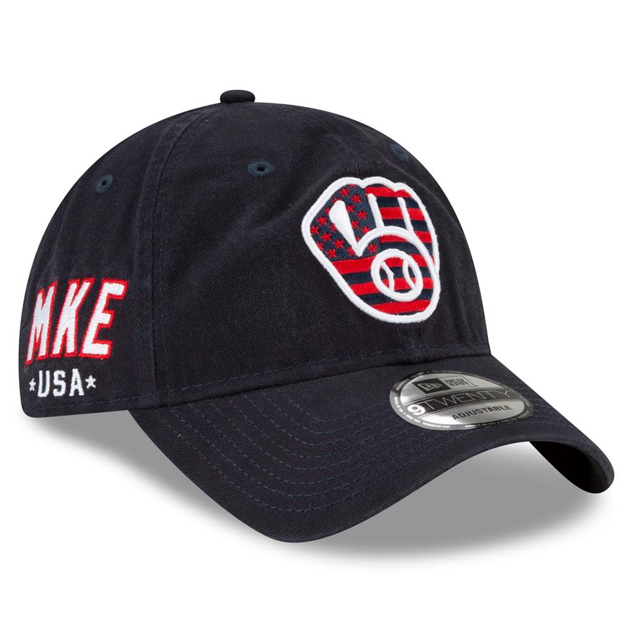Milwaukee Brewers New Era 4th of July 9TWENTY Adjustable Hat - Navy