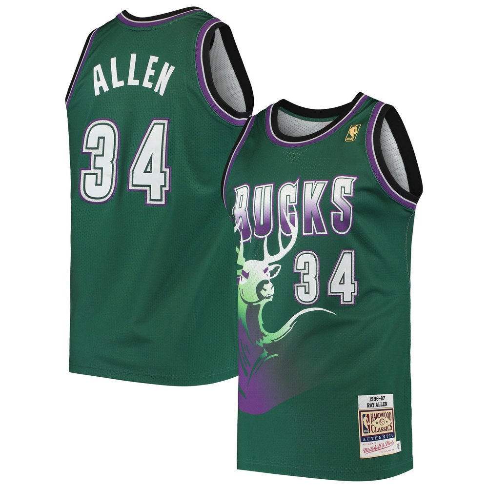 Ray Allen Milwaukee Bucks Mitchell & Ness 1996 Hardwood Classics Authentic Jersey - Green