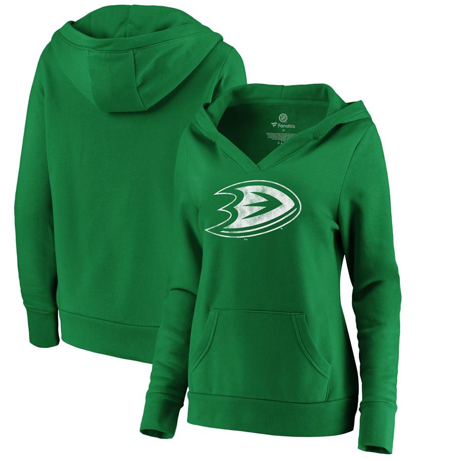 Anaheim Ducks Fanatics Branded Women's St. Patrick's Day White Logo Pullover Hoodie - Green