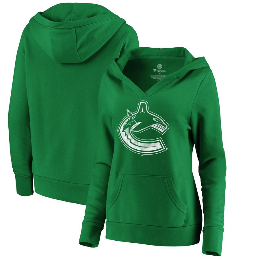 Vancouver Canucks Fanatics Branded Women's St. Patrick's Day White Logo Pullover Hoodie - Green
