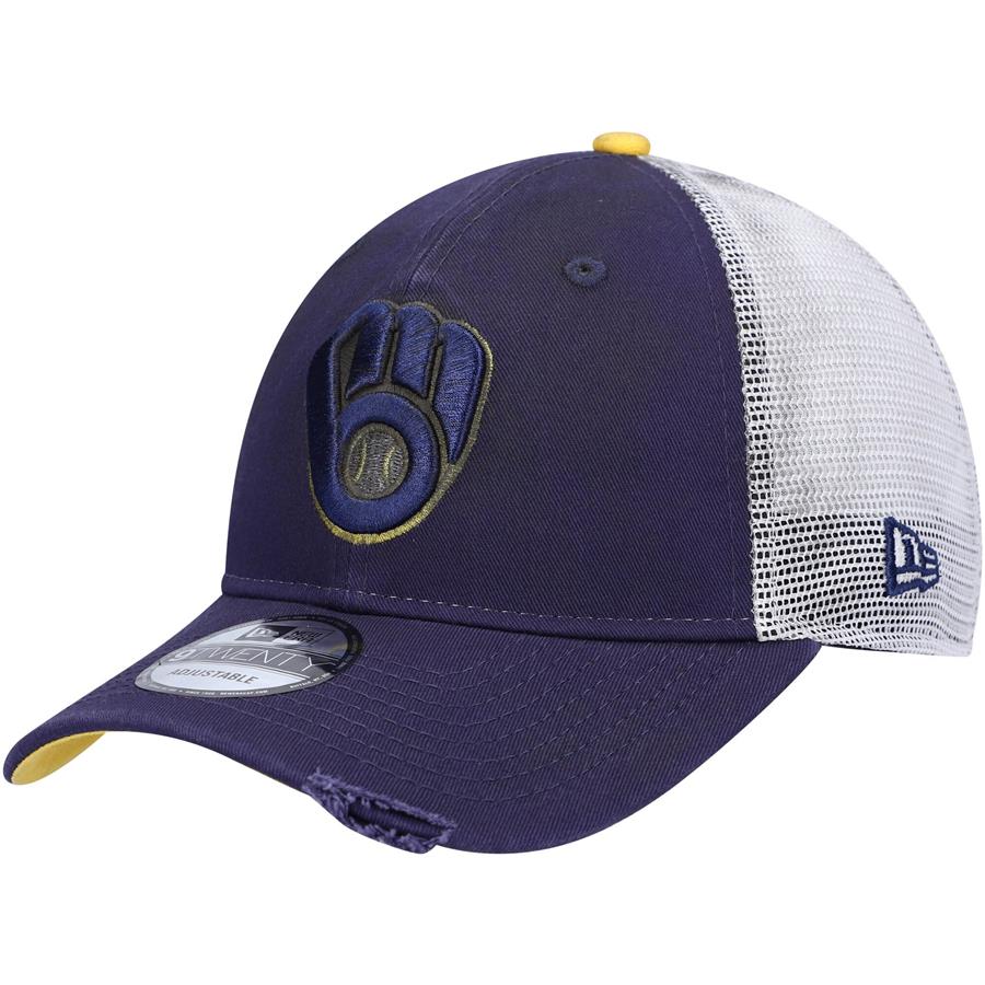 Milwaukee Brewers New Era Primary Logo Team Rustic Trucker 9TWENTY Snapback Hat - Navy