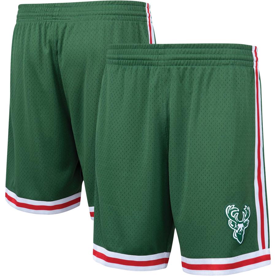 Milwaukee Bucks Mitchell & Ness Hardwood Classics Primary Logo Swingman Shorts - Hunter Green