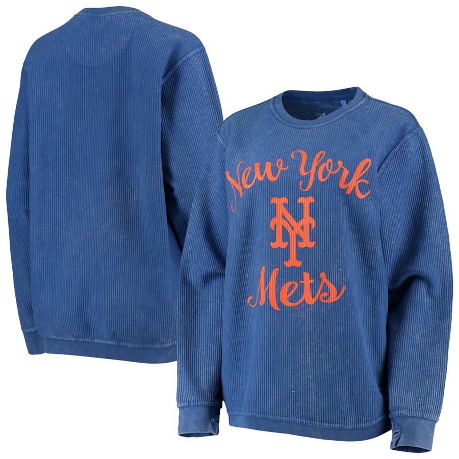 New York Mets G-III 4Her by Carl Banks Women's Script Comfy Cord Pullover Sweatshirt - Royal