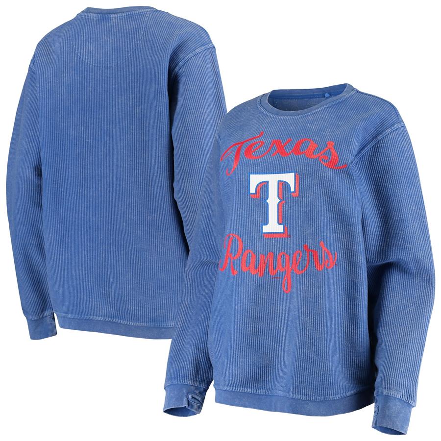 Texas Rangers G-III 4Her by Carl Banks Women's Script Comfy Cord Pullover Sweatshirt - Royal