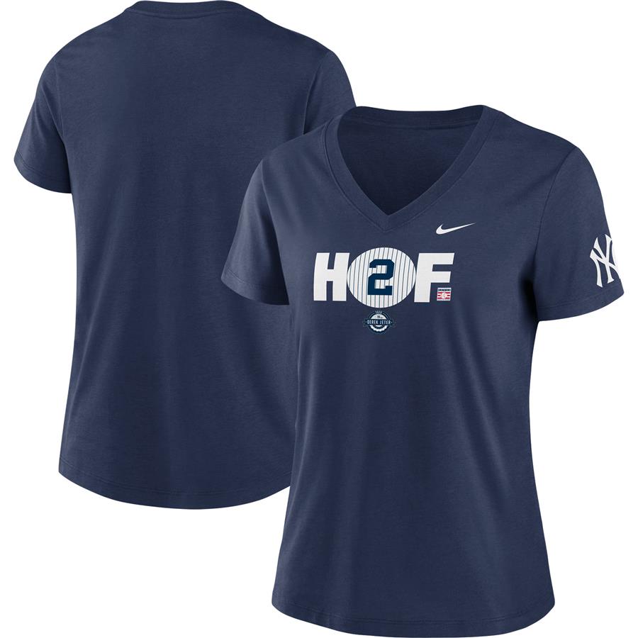 Derek Jeter New York Yankees Nike Women's HOF2 Tri-Blend V-Neck T-Shirt - Navy