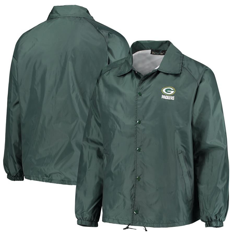 Green Bay Packers Coaches Classic Raglan Full-Snap Windbreaker Jacket - Green