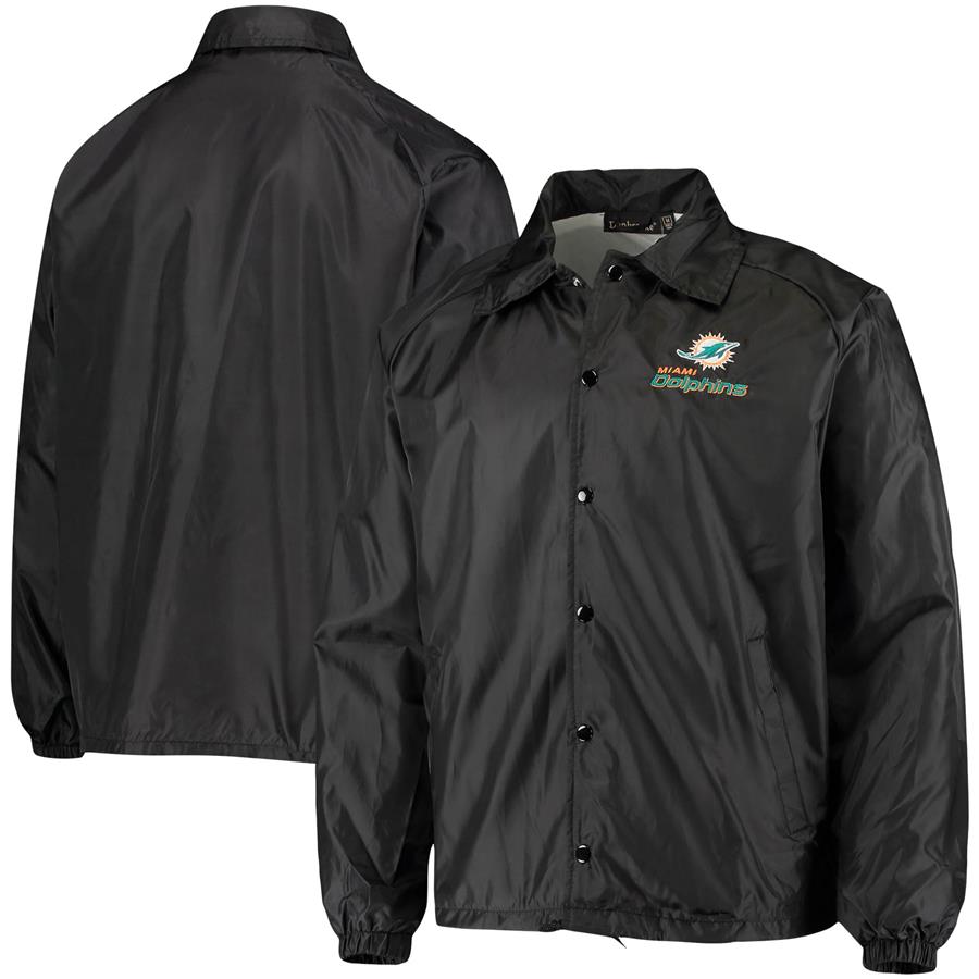 Miami Dolphins Coaches Classic Raglan Full-Snap Windbreaker Jacket - Black