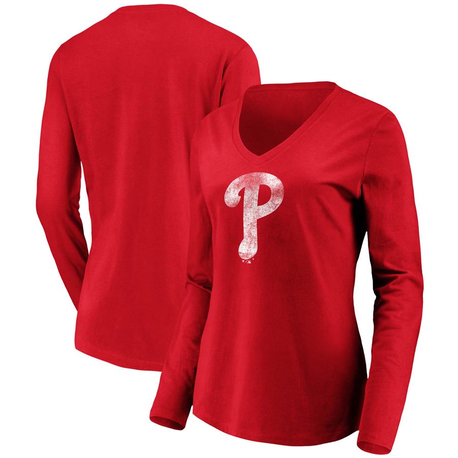 Philadelphia Phillies Fanatics Branded Women's Core Team Long Sleeve V-Neck T-Shirt - Red