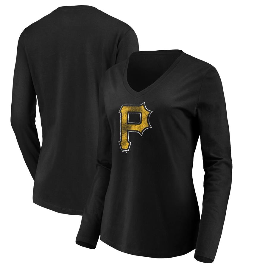Pittsburgh Pirates Fanatics Branded Women's Core Team Long Sleeve V-Neck T-Shirt - Black