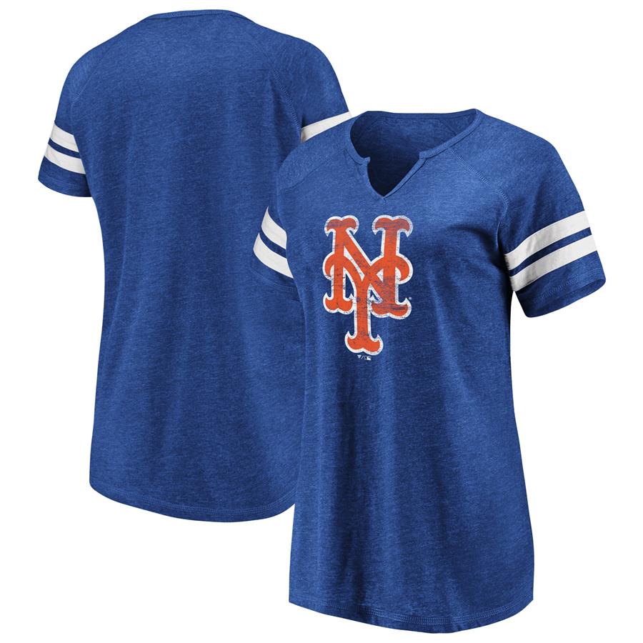 New York Mets Fanatics Branded Women's Weathered Official Logo Tri-Blend Notch Neck T-Shirt - Royal