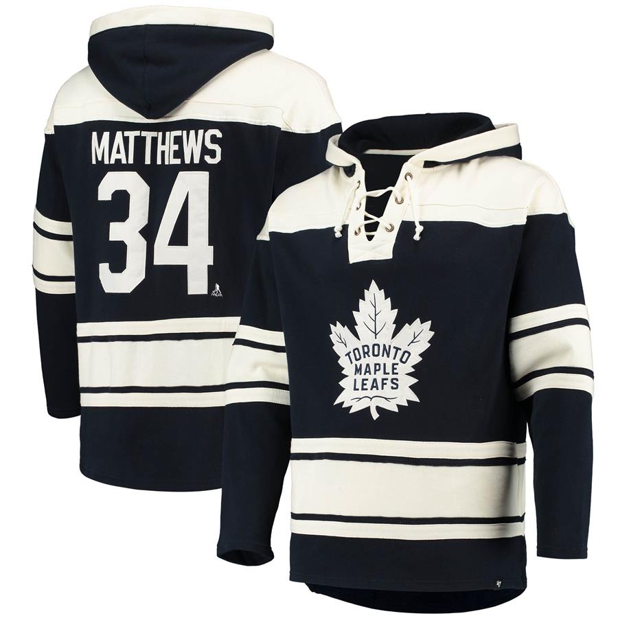 Auston Matthews Toronto Maple Leafs '47 Player Name & Number Lacer Pullover Hoodie - Blue