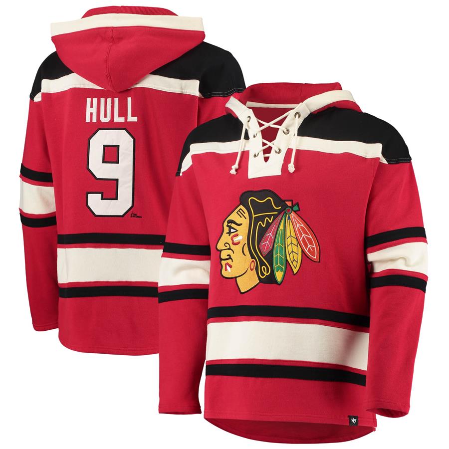 Bobby Hull Chicago Blackhawks '47 Retired Player Name & Number Lacer Pullover Hoodie - Red