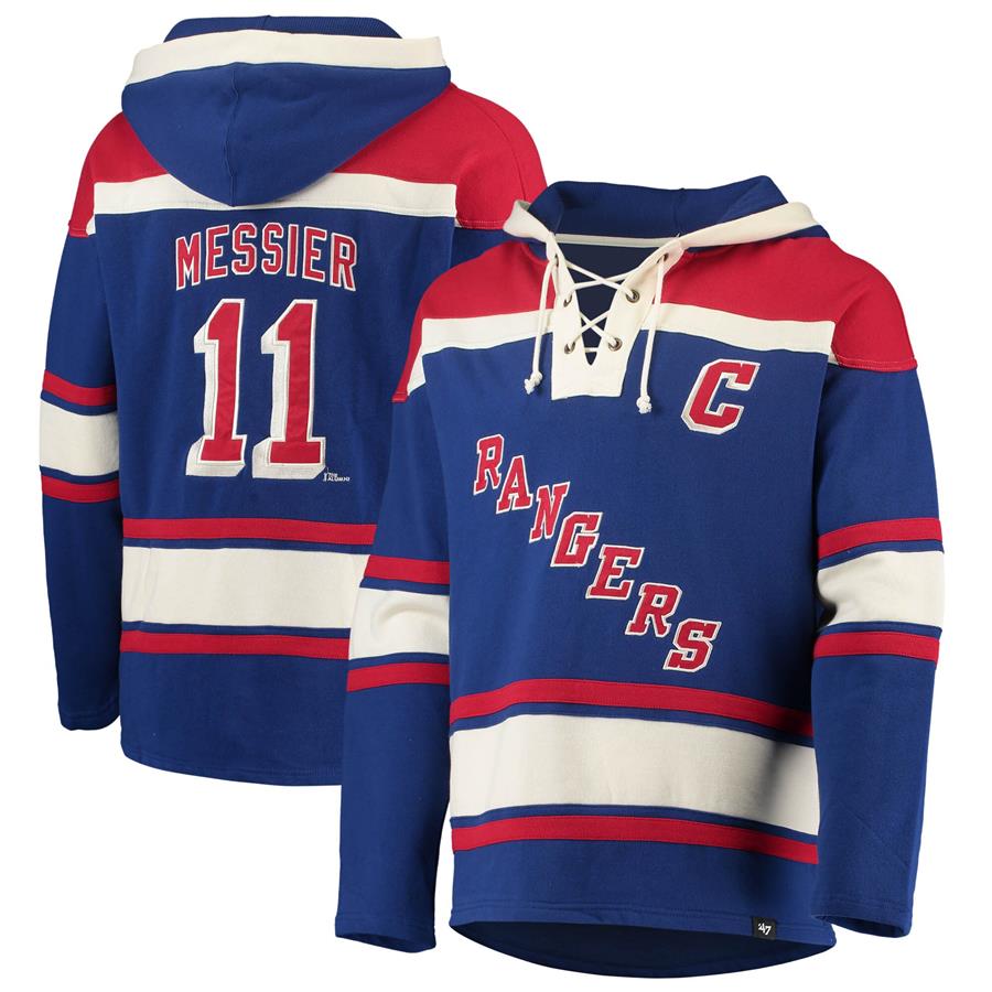 Mark Messier New York Rangers '47 Retired Player Name & Number Lacer Pullover Hoodie - Blue
