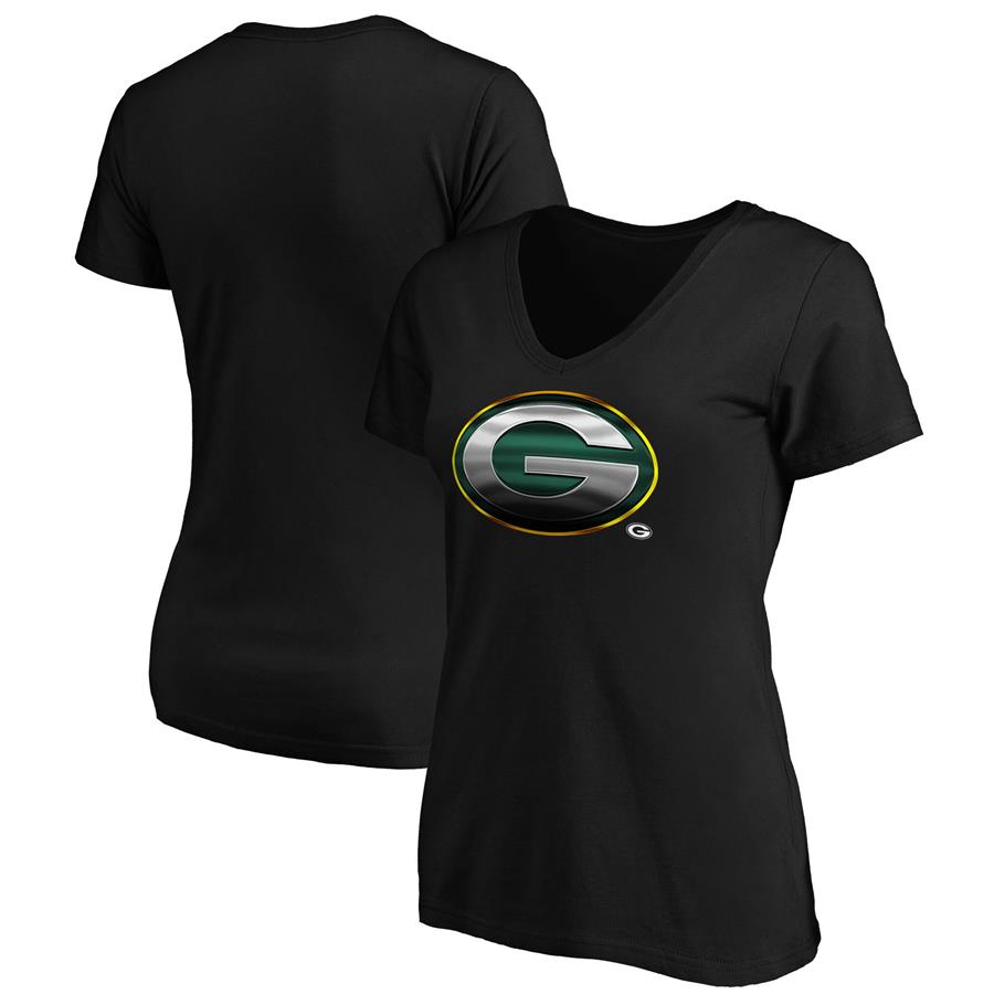 Green Bay Packers Fanatics Branded Women's Primary Logo Midnight Mascot V-Neck T-Shirt - Black