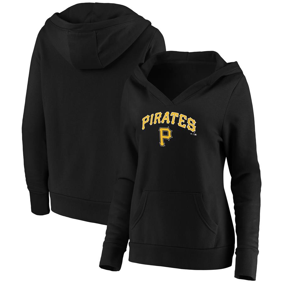Pittsburgh Pirates Fanatics Branded Women's Core Team Lockup V-Neck Pullover Hoodie - Black