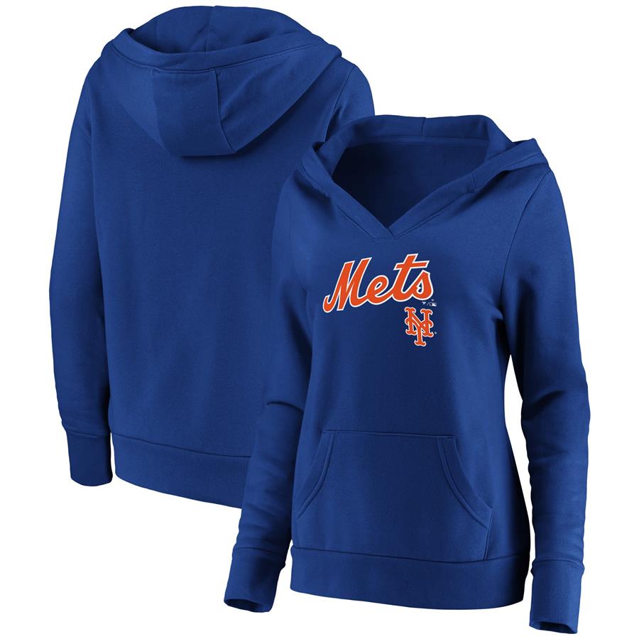 New York Mets Fanatics Branded Women's Core Team Lockup V-Neck Pullover Hoodie - Royal