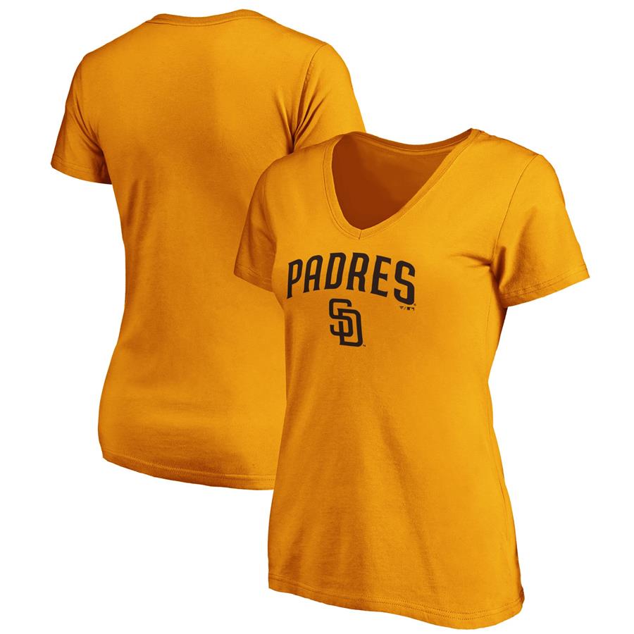 San Diego Padres Fanatics Branded Women's Team Logo Lockup V-Neck T-Shirt - Gold