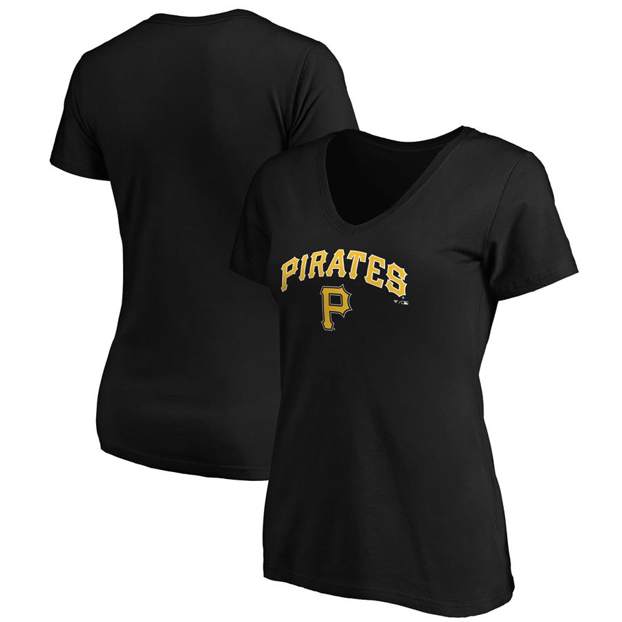 Pittsburgh Pirates Fanatics Branded Women's Team Logo Lockup V-Neck T-Shirt - Black