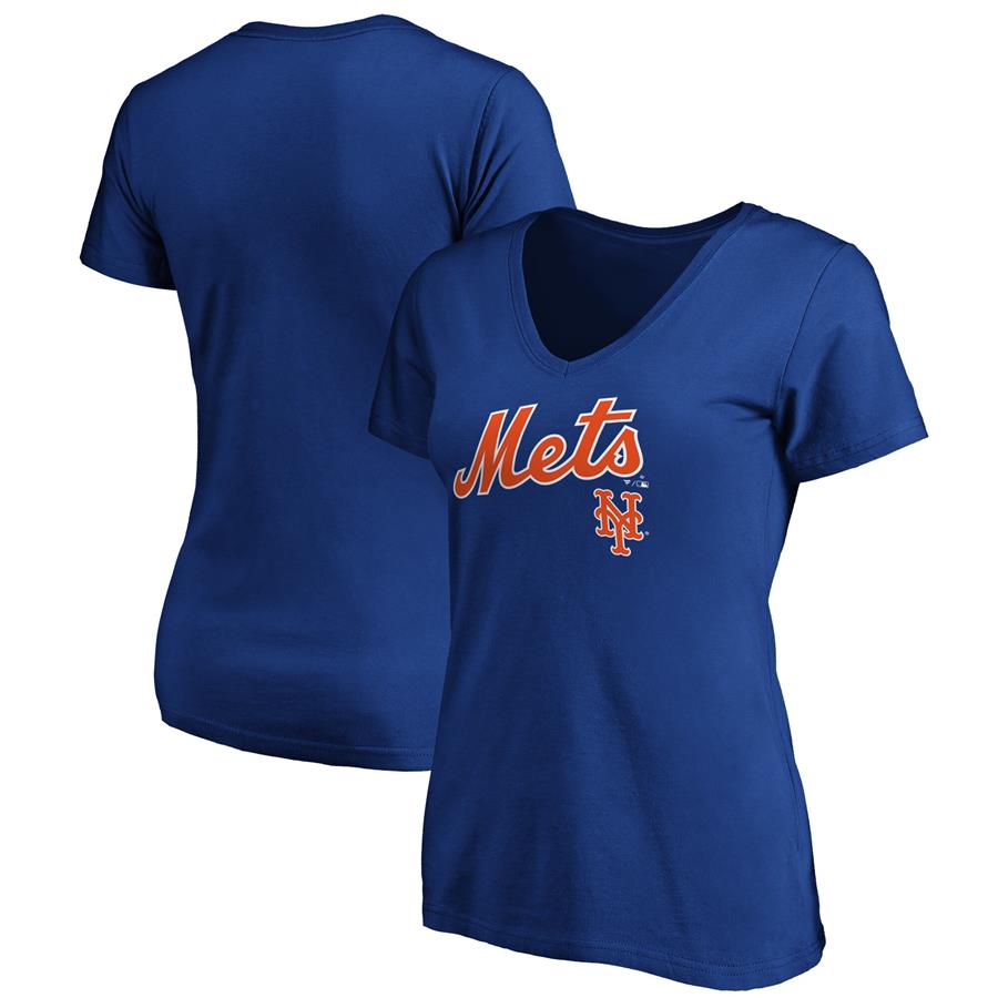 New York Mets Fanatics Branded Women's Team Logo Lockup V-Neck T-Shirt - Royal