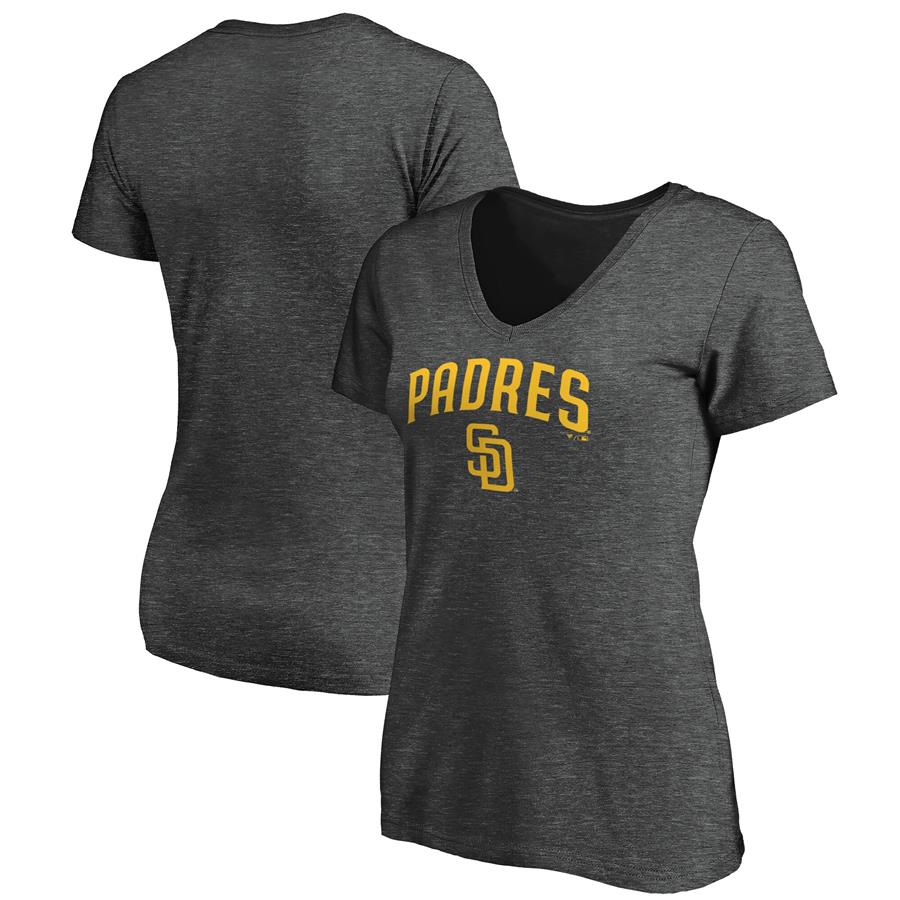 San Diego Padres Fanatics Branded Women's Team Logo Lockup V-Neck T-Shirt - Heathered Charcoal