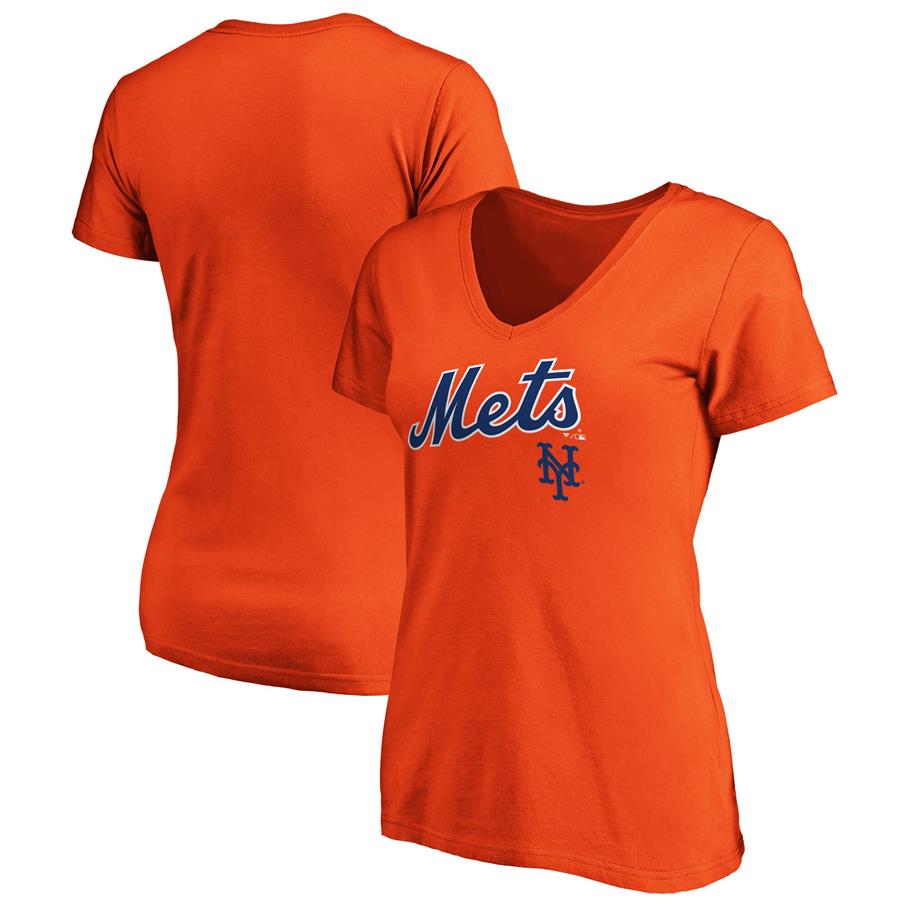 New York Mets Fanatics Branded Women's Team Logo Lockup V-Neck T-Shirt - Orange