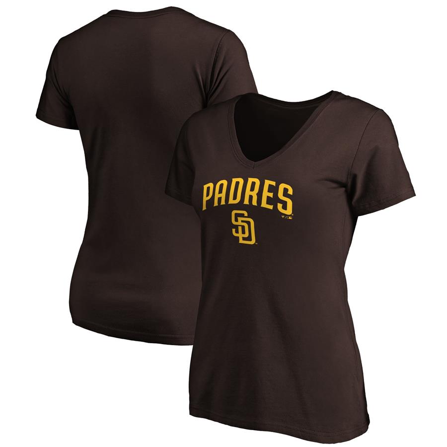 San Diego Padres Fanatics Branded Women's Team Logo Lockup V-Neck T-Shirt - Brown