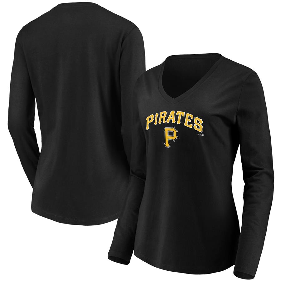 Pittsburgh Pirates Fanatics Branded Women's Core Team Lockup Long Sleeve V-Neck T-Shirt - Black