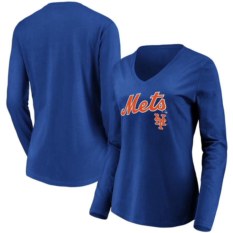 New York Mets Fanatics Branded Women's Core Team Lockup Long Sleeve V-Neck T-Shirt - Royal