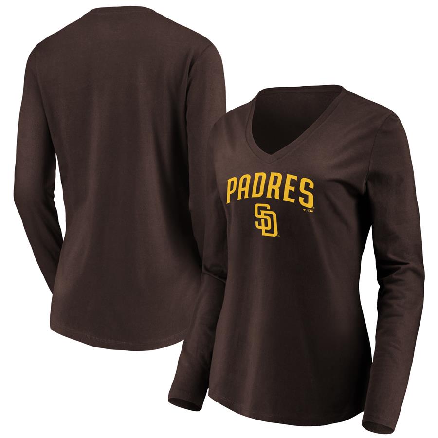 San Diego Padres Fanatics Branded Women's Core Team Lockup Long Sleeve V-Neck T-Shirt - Brown