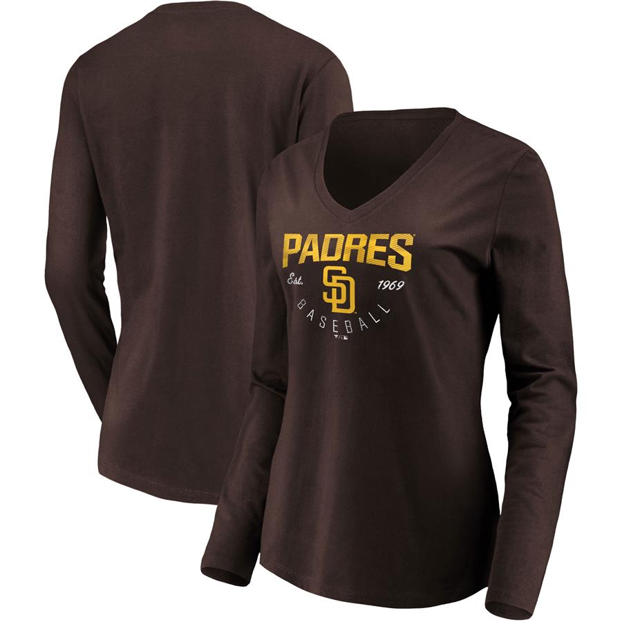 San Diego Padres Fanatics Branded Women's Core Live For It V-Neck Long Sleeve T-Shirt - Brown