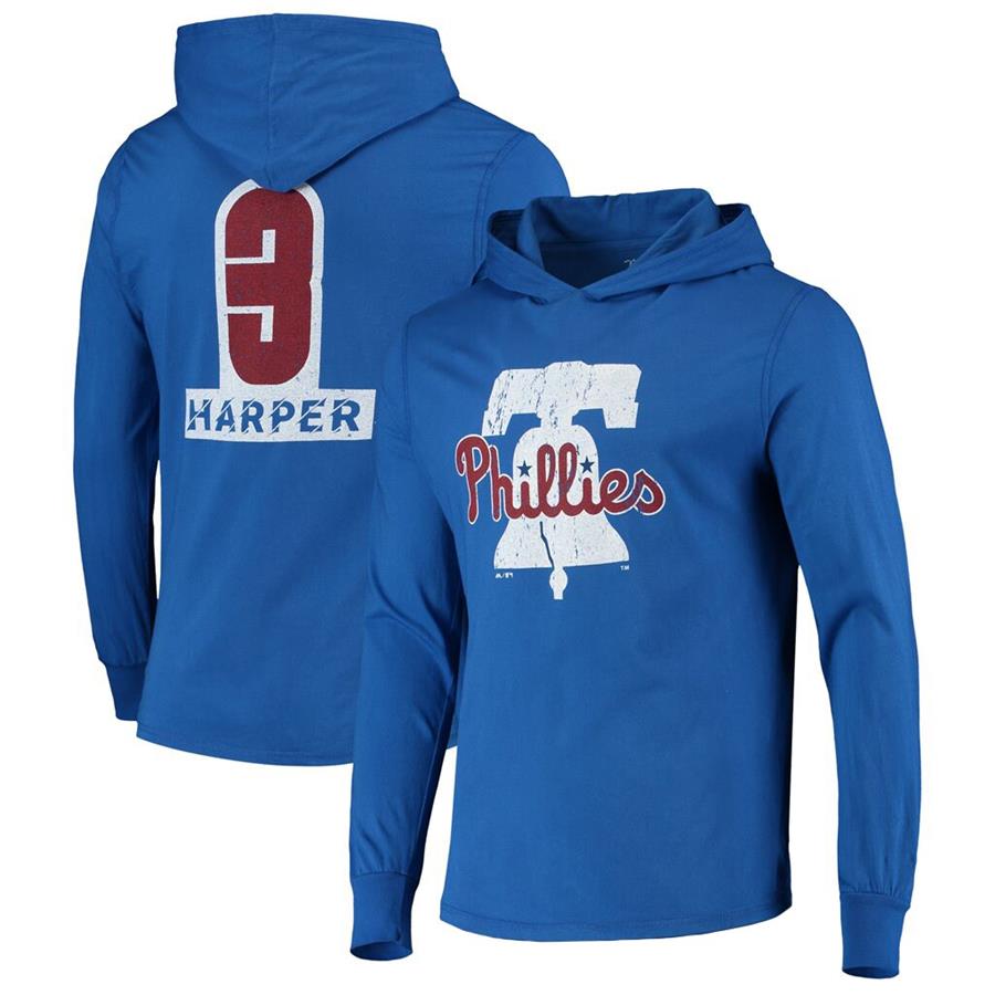 Bryce Harper Philadelphia Phillies Majestic Threads Softhand Player Long Sleeve Hoodie T-Shirt - Royal