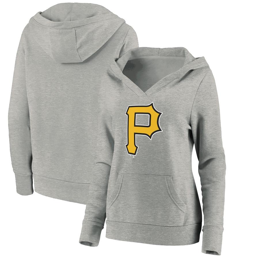 Pittsburgh Pirates Fanatics Branded Women's Official Logo V-Neck Pullover Hoodie - Heathered Gray