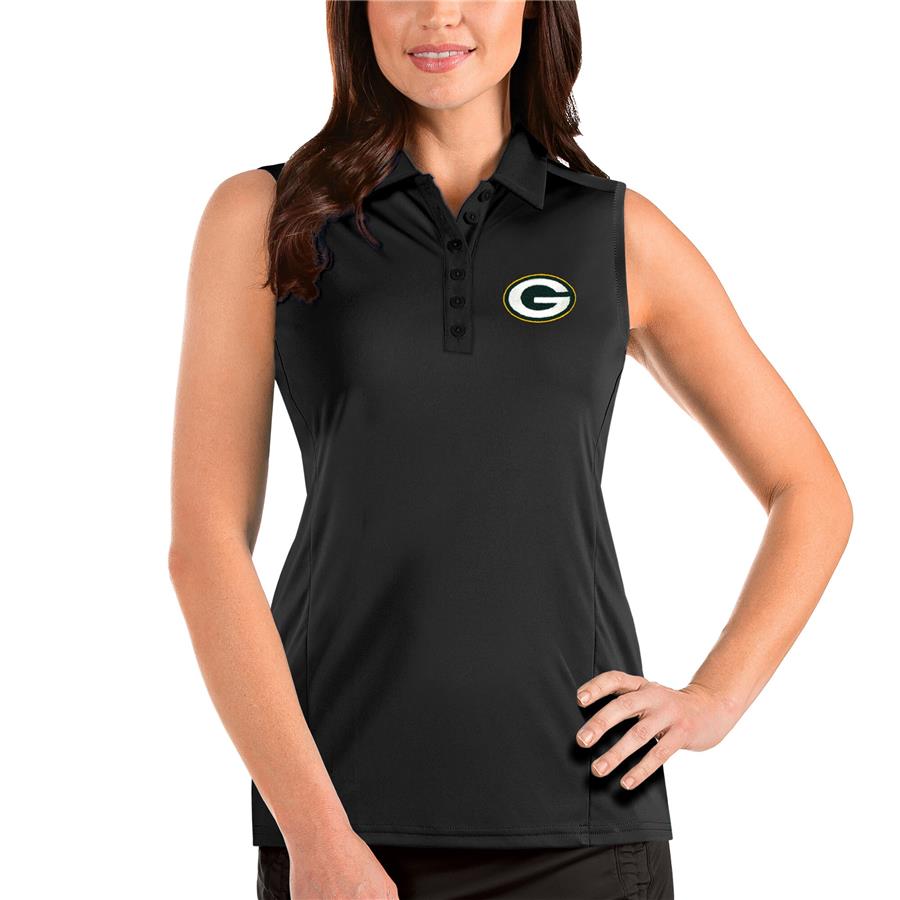 Green Bay Packers Antigua Women's Sleeveless Tribute Polo - Black