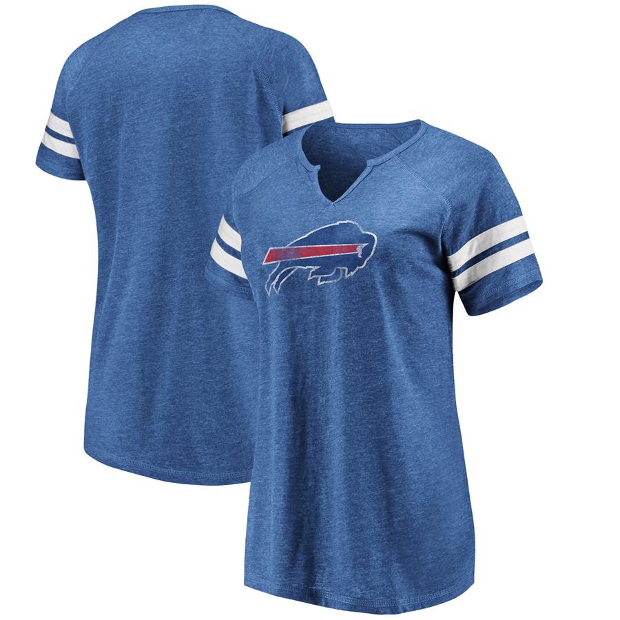 Buffalo Bills Fanatics Branded Women's True Classics Distressed Tri-Blend Notch Neck T-Shirt - Royal