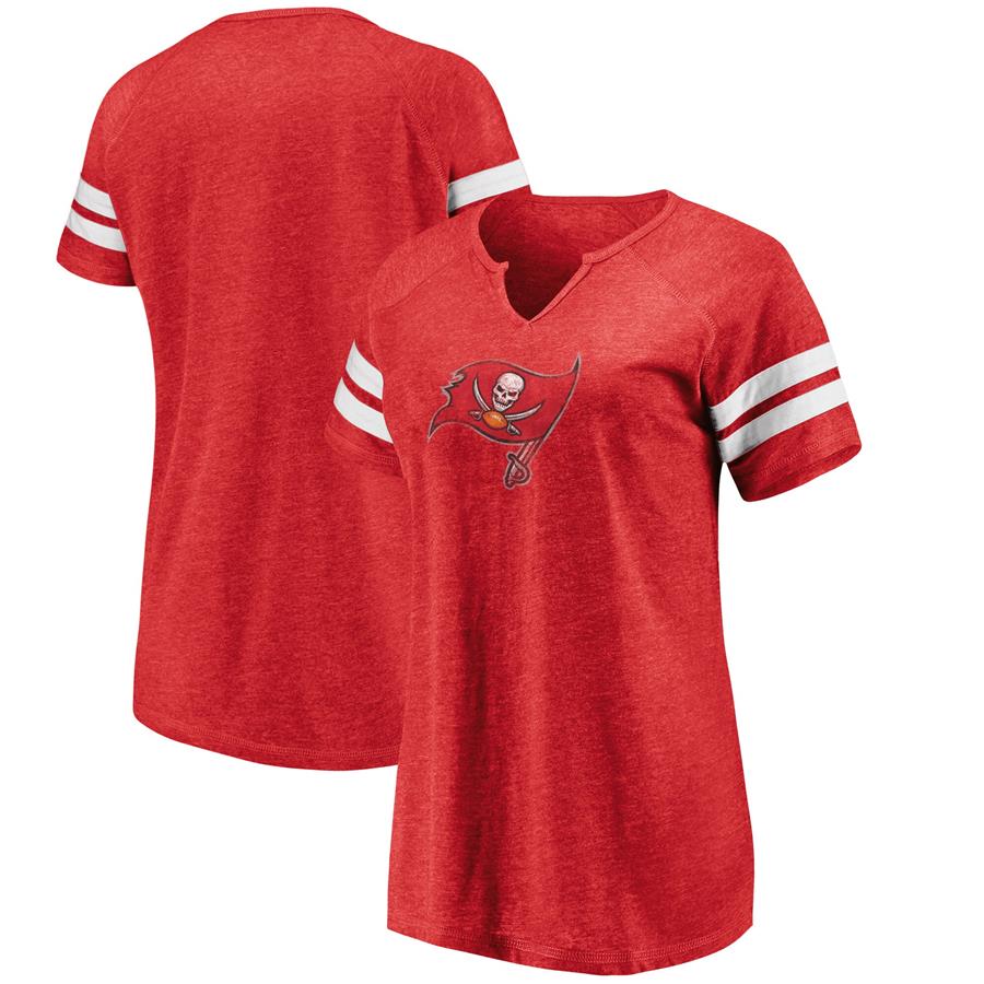 Tampa Bay Buccaneers Fanatics Branded Women's True Classics Distressed Tri-Blend Notch Neck T-Shirt - Red