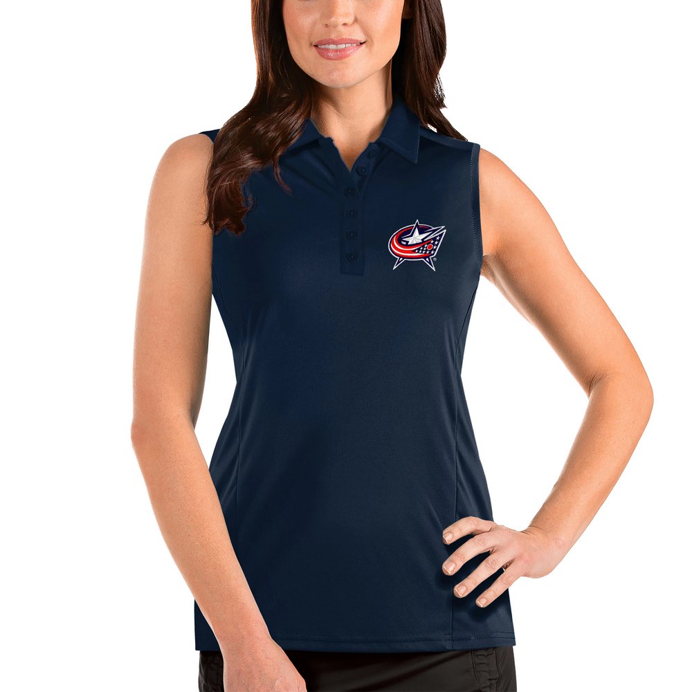 Columbus Blue Jackets Antigua Women's Tribute Sleeveless Polo - Navy