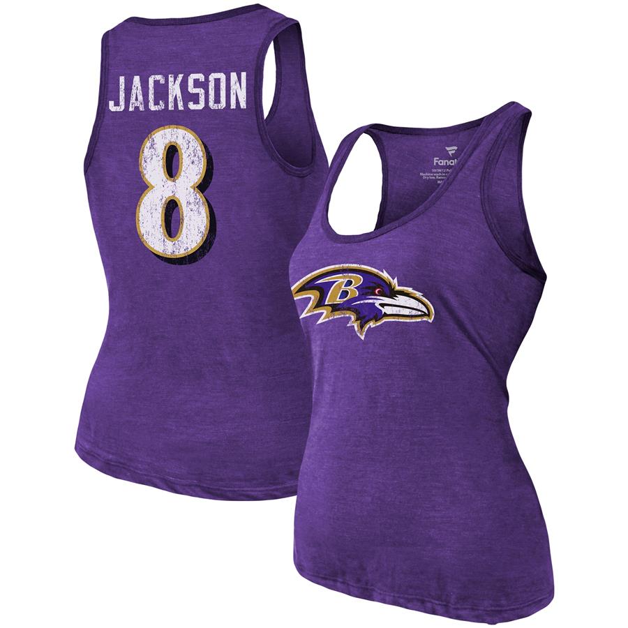 Lamar Jackson Baltimore Ravens Fanatics Branded Women's Name & Number Tri-Blend Tank Top - Heathered Purple