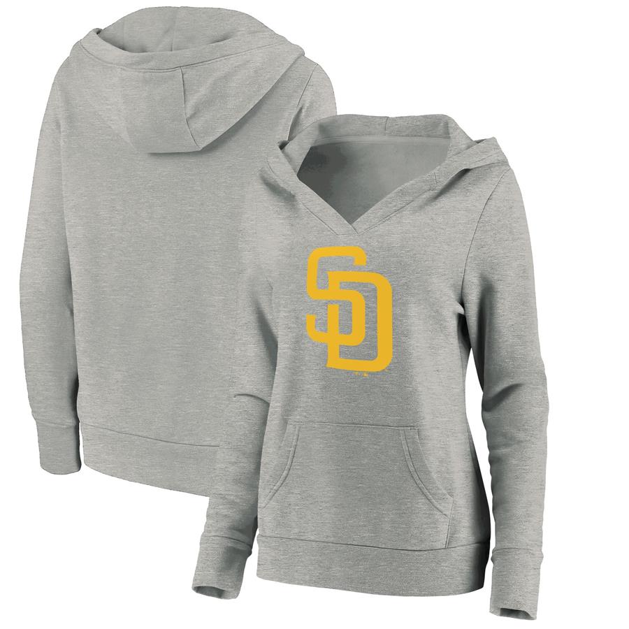 San Diego Padres Fanatics Branded Women's Official Logo V-Neck Pullover Hoodie - Heathered Gray