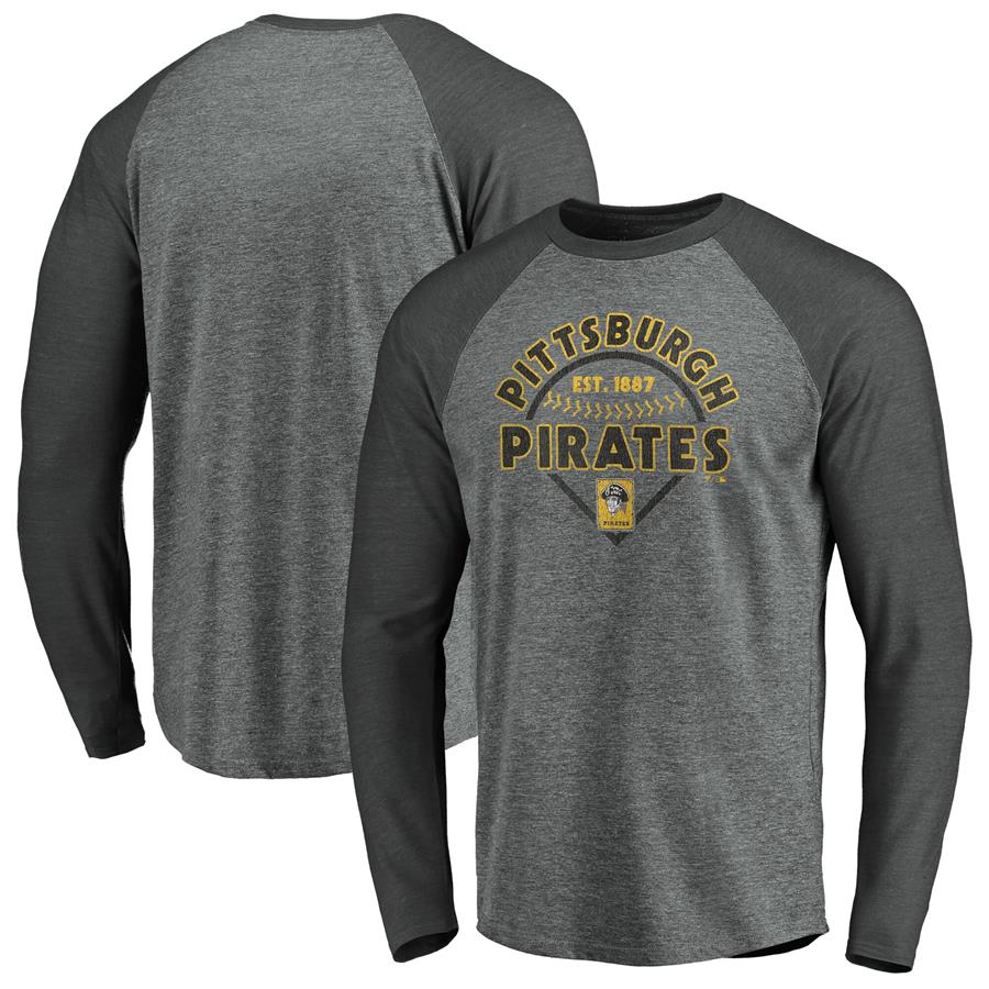 Pittsburgh Pirates Fanatics Branded Cooperstown Collection Vintage Outfield Arc Tri-Blend Raglan Long Sleeve T-Shirt - Heathered Gray