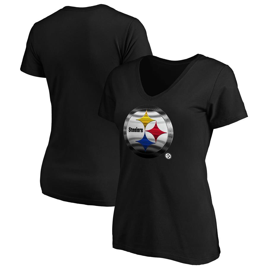 Pittsburgh Steelers Fanatics Branded Women's Midnight Mascot Logo V-Neck T-Shirt - Black