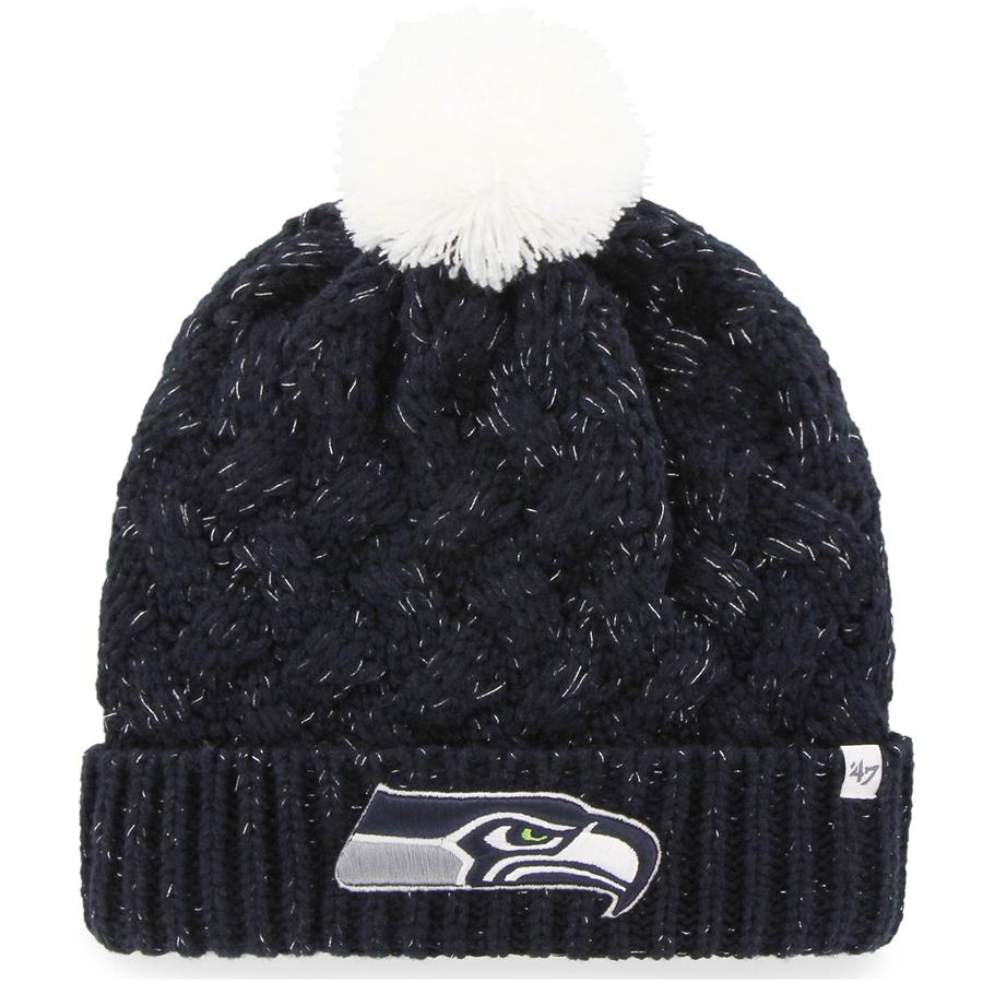 Seattle Seahawks '47 Women's Fiona Logo Cuffed Knit Hat with Pom - College Navy