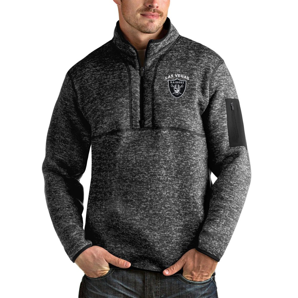 Las Vegas Raiders Antigua Team Fortune Quarter-Zip Pullover Jacket - Heather Black