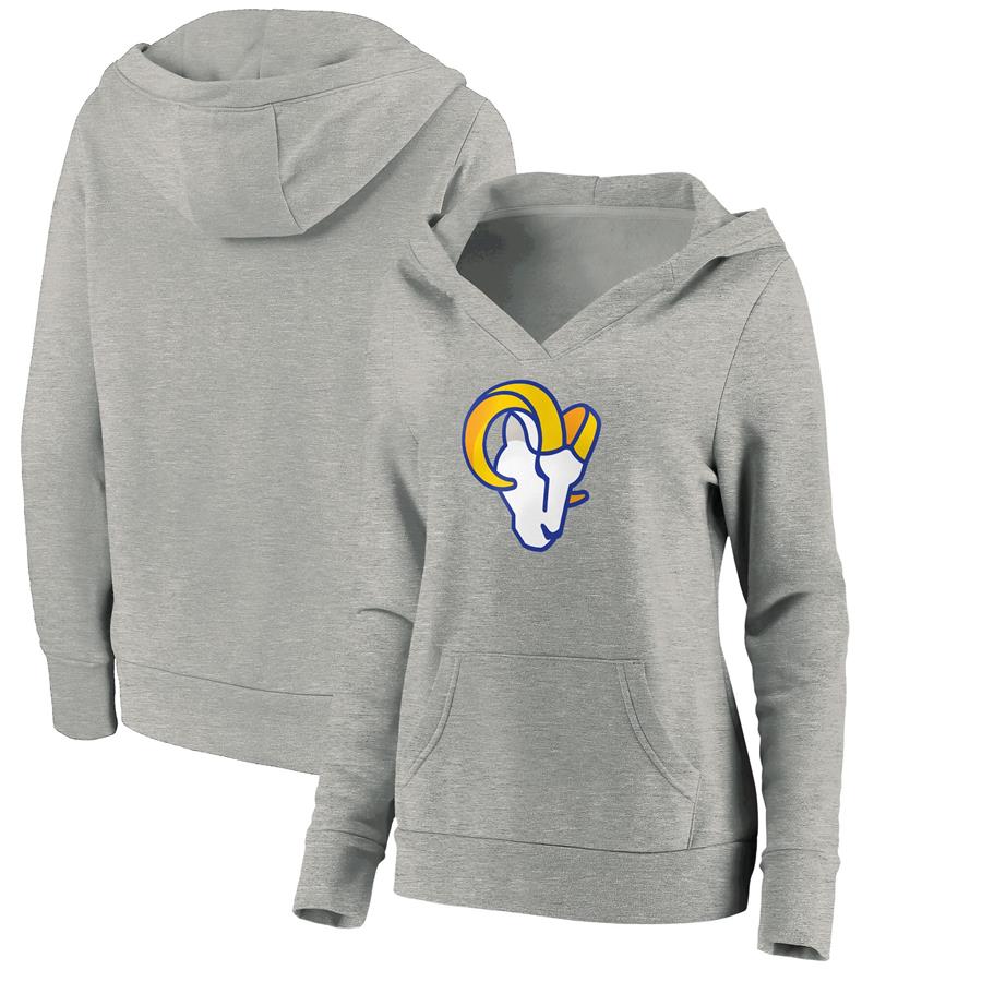 Los Angeles Rams Fanatics Branded Women's Ram Head Pullover V-Neck Hoodie - Heather Gray