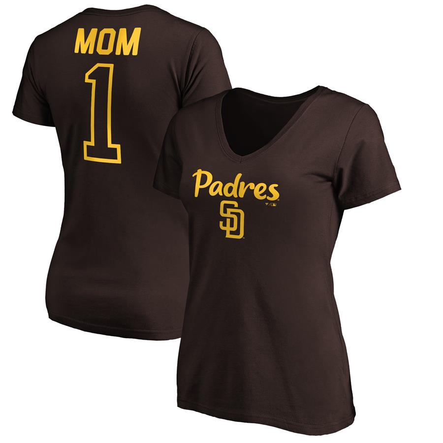 San Diego Padres Fanatics Branded Women's #1 Mom Logo V-Neck T-Shirt - Brown